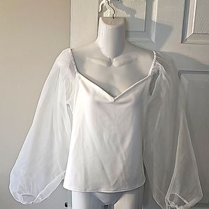 EXPRESS white tulle sleeved top. Size Large.